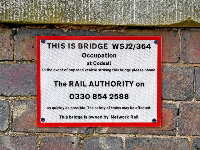 Sign on Husphins Bridge south of Codsall Wood, Staffordshire