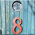 Boathouse - gate, number and spyhole