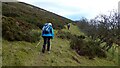 Walkers on the path contouring around Ling Fell