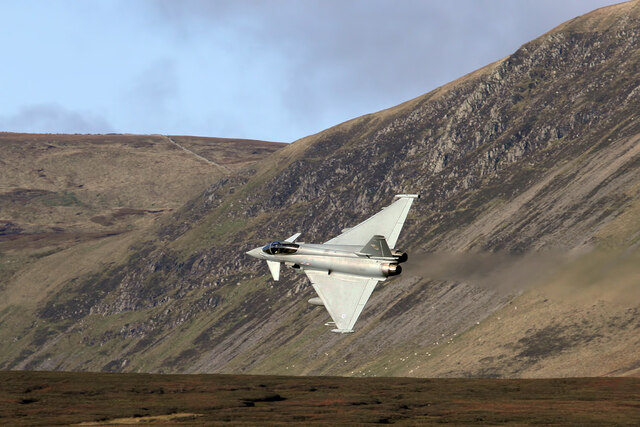 A low flying RAF Typhoon at Yearney Knowe