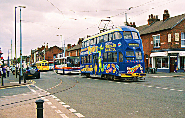 Blackpool tram no. 722 in North Albert Street, passing Pharos Street, Fleetwood, Lancs