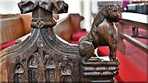 TM0458 : Stowmarket, St. Peter and St. Mary's Church: Early c15th lion bench end 2 by Michael Garlick