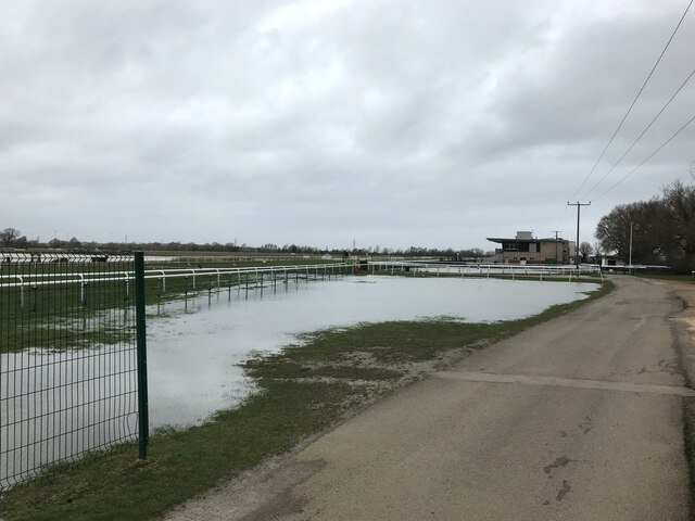 Flooding at Huntingdon Racecourse in Cambridgeshire