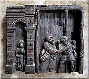 TF0919 : The Abbey Church of Saints Peter and Paul: Carved panel by Bob Harvey