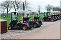 Golf buggies at Ombersley Golf Club, Bishops Wood Road, near Ombersley, Worcs