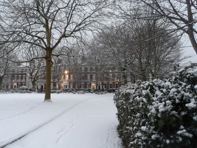 Snow cover in Abercromby Square, Liverpool