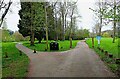 Junction of footpath and road, Riverside North Park, Bewdley, Worcs