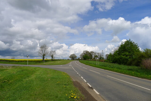 Harborough Road (B6047) passing the turnoff to Billesdon