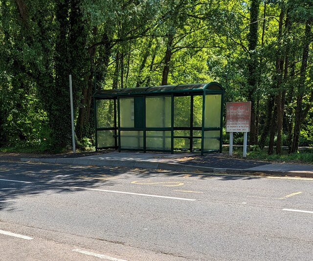 Bus shelter above a pond, Llantarnam, Cwmbran