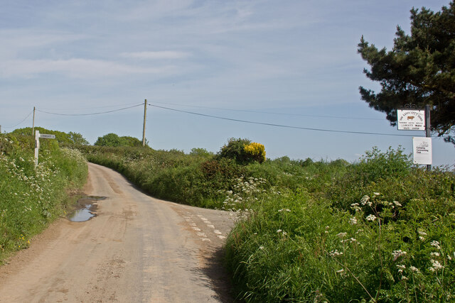 A road junction which leads to Linscott Farm