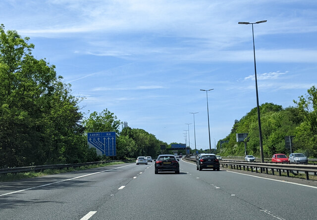 On the M4 heading west approaching the A48(M) junction