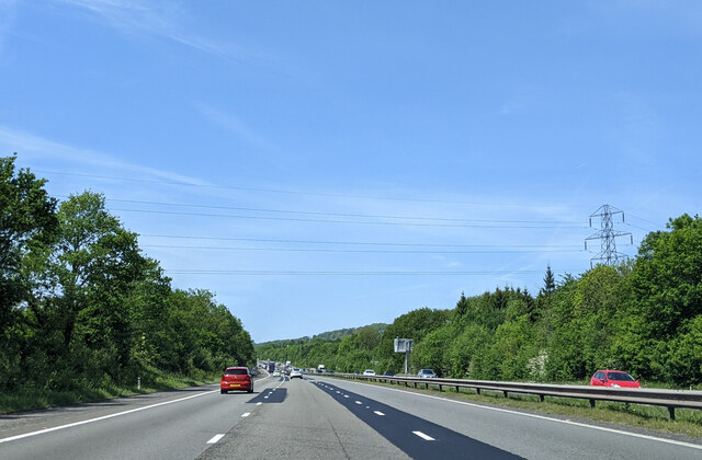 On the M4 heading west, about to pass under power lines