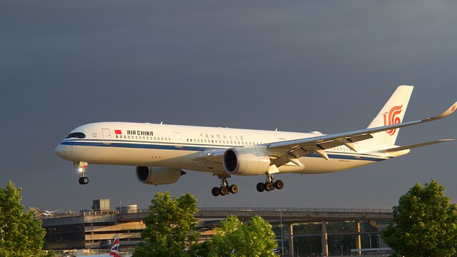 Air China A350-900 landing at Heathrow