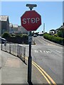 SH5671 : Stop sign at the junction of Ffriddoedd Road and Belmont Road, Bangor by Meirion