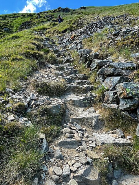 The steep, rough stepped path to Cautley... © Graham Hogg cc-by-sa/2.0 ...