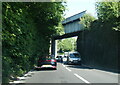 A44 passing under railway at Llanbadarn Fawr