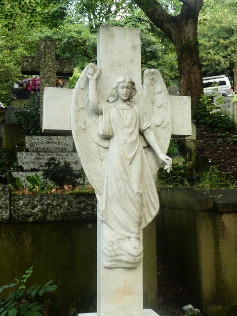 Angel on a cross, Stoney Royd Cemetery, Halifax