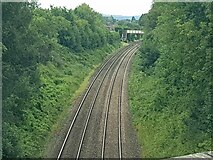 SO8658 : The railway (north) at Fernhill Heath from the road bridge by Jeff Gogarty