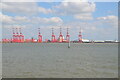 SJ3295 : View from New Brighton promenade to Liverpool2 container port by Rod Grealish