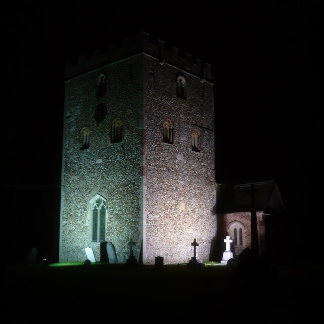 Stambourne church tower at night