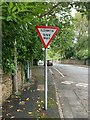 Ildiwch / Give Way sign at road junction, Bangor