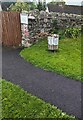 Notices on a churchyard bin, Llanellen, Monmouthshire
