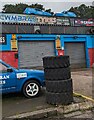 Two blue Reliant Robins on a Cwmbran roof