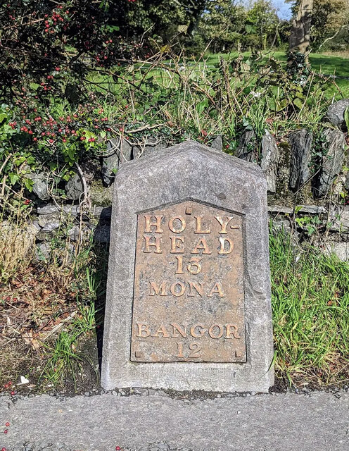 Old Milestone by the A5, Holyhead Road, Llangristiolus Parish