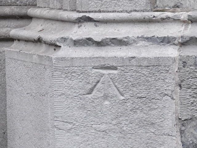 Benchmark on the church of St Laurence O'Toole, Seville Place
