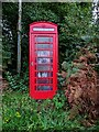 Red phonebox on grass, Viney Hill, Gloucestershire