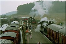TG1141 : Trains crossing at Weybourne Station, North Norfolk Railway by Martin Tester