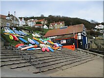 NZ8016 : Runswick  Bay:  cottages,  lifeboat  station  and  boat  storage by Martin Dawes