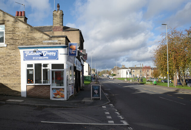 Fletchers Chippy, the junction of Wesley Street and Bradford Road (A638), Cleckheaton