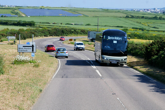 Holiday Coach on the A3075 near to Tresean