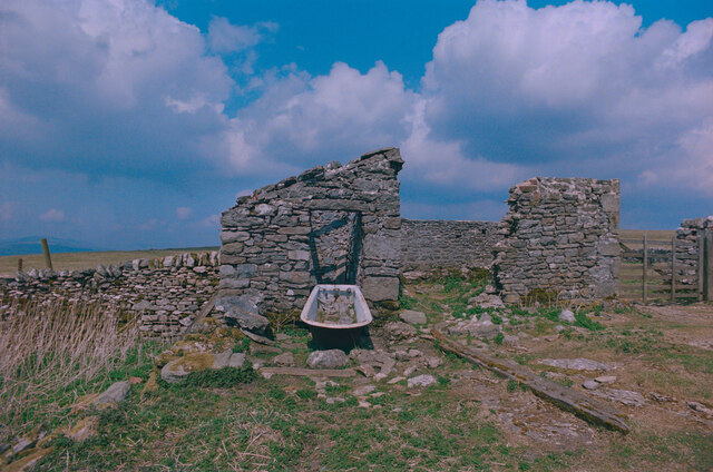 A bath and ruined outbuildings at Bare House, Conistone