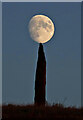 NT5934 : Moonrise over Bemersyde Hill standing stone by Walter Baxter