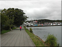 SH3734 : View to Pwllheli along footpath by Inner Harbour by Rod Grealish