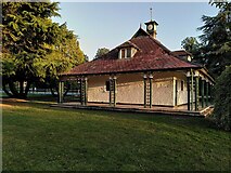 SP3278 : Spencer Park pavilion at dusk by A J Paxton