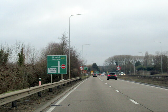 The A11 eastbound approaching Barton... © Roy Hughes :: Geograph ...