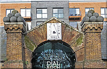 TQ4379 : Woolwich Arsenal : detail, "Dial Arch" public house by Jim Osley