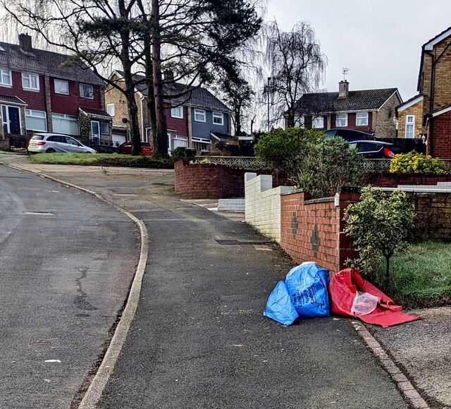 Empty blue and red recycling bags,... © Jaggery cc-by-sa/2.0 ...