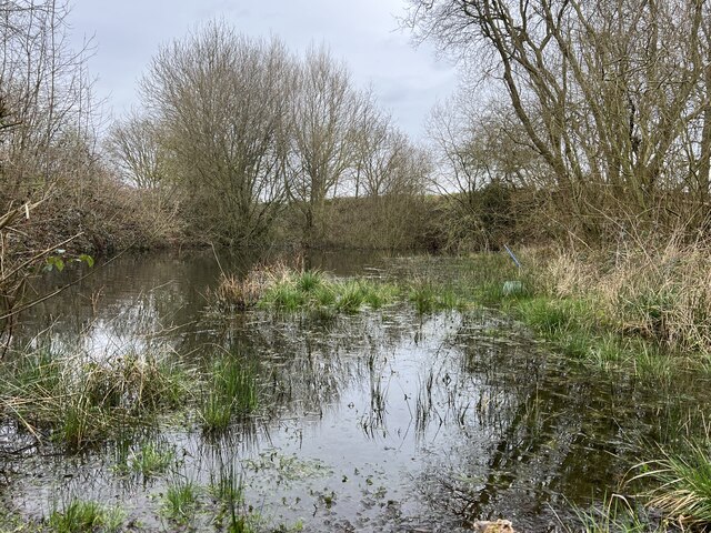 Pond by public footpath © Jonathan Hutchins :: Geograph Britain and Ireland