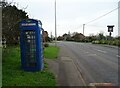 Blue K6 telephone box on Nantwich Road (A51), Alpraham