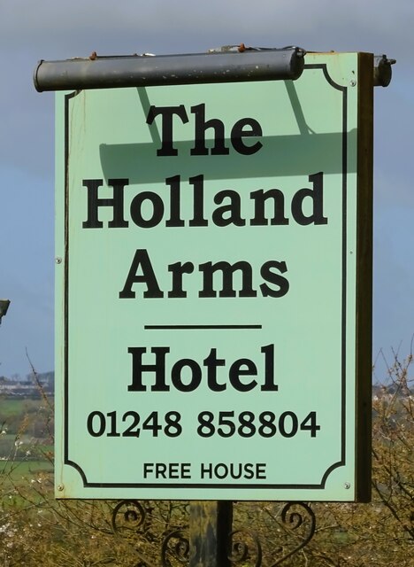 Sign for the Holland Arms Hotel, Pentre Berw
