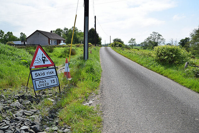 Skid risk warning along Comber Road