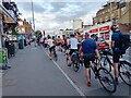 Cyclists waiting at the lights, Lea Bridge Road