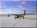 HZ2172 : Loganair Islander, Fair Isle airstrip by Dave Wheeler