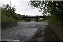 SK3743 : B6179 junction with road to Holbrook, A38 flyover by Rob Bradford