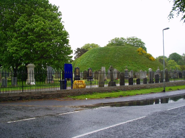 Remains of Motte and Bailey Castle surrounded by a graveyard