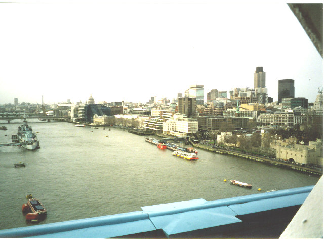 Thames west from upper walkway of Tower Bridge.